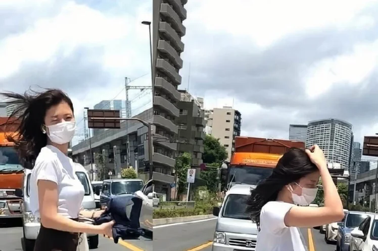 背後からの接近に気づかない天然透けパンJDちゃんのスカート内接写、黒Tズレでマ〇コ丸見えギャル